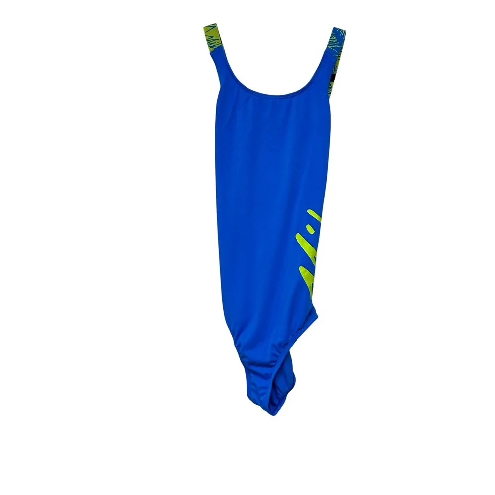 Nike Swim Girls Swoosh Blue Script Logo Crossback One Piece Swimsuit Size XL NWT